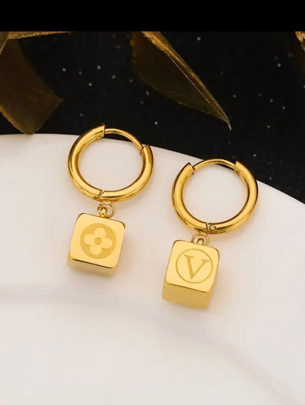 18K Gold Plated V Cubed Earrings